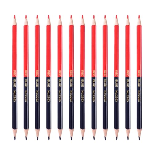 Packung Mit 12 Rötungs Und Blaustift Kontrollstiften Doppelseitiger Radierbarer Farbstift Vorgespitzter Bleistift Zum Überprüfen Lebendiger Farbstifte von Frotox