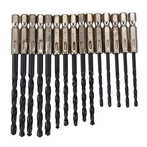 15-teiliges Hochgeschwindigkeitsstahl-Bohrer-Set, titanbeschichtet, 3, 4, 5 mm, Sechskantschaft von Frsoinor