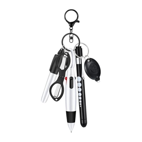 Frsoinor 6-In-1 Multifunktions-Kugelschreiber-Set mit Druckfunktion, Taschenlampe, Faltbare Schere, Kugelschreiber, Schlüsselanhänger, Krankenschwester-Stifte, Schwarz von Frsoinor