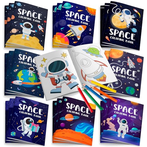 Space Malbücher Großpackung, 24 Stück Weltraum Mini-Malbücher Weltraum Malbuch für Kinder Sonnensystem Malbuch & 12 Stück Weltraum Party Farbstifte für Weltraum Geburtstag Dekorationen Gastgeschenke von Fruitful Jewelry