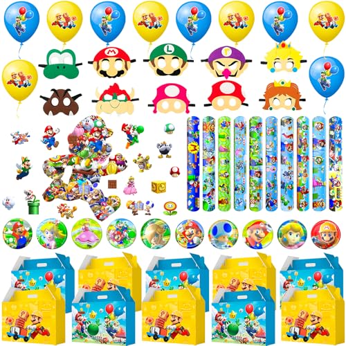 Super Mario Mitgebsel Kindergeburtstag,100pcs Super Mario Geburtstag Mitgebsel Set - Mario Partygeschenke Geschenktüten etc Super Mario Party Favors von Fruitful Party