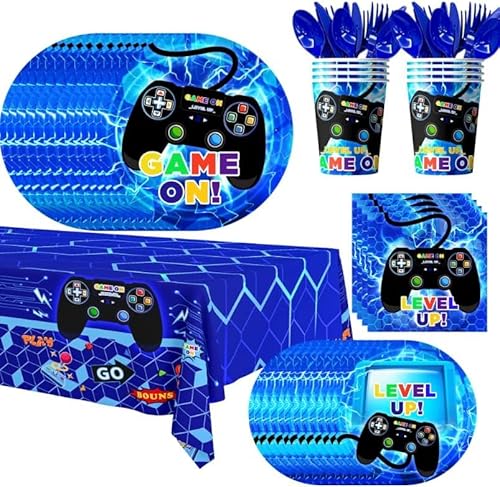 Video Gaming Partyzubehör, 113pcs Gamer Geburtstagsdeko Geschirr Set-Videospielparty Tassen Serviette&Videospiel Teller etc Videospiel Party Geschirr von Fruitful Party