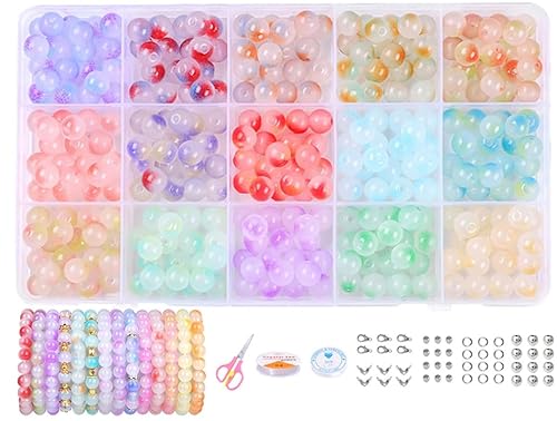 Frundoo 480 Stück 8mm 24 Farben perlen zum auffädeln glasperlen Perlen Set Armbänder,Kleine Perlen für Armbänder DIY perlen zum auffädeln Armbänder Perlen Armbänder Selber Machen von Frundoo