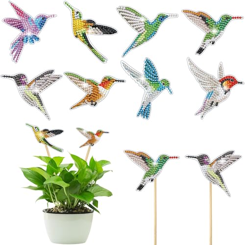 Frundoo Diamond Painting Birdie Set, 8 Stück Diamond Painting Kinder Erwachsene Gartendekoration für Draußen und Drinnen Balkon Deko, Basteln Kinder Diamont Painting Geschenke für Kinder Dekor von Frundoo