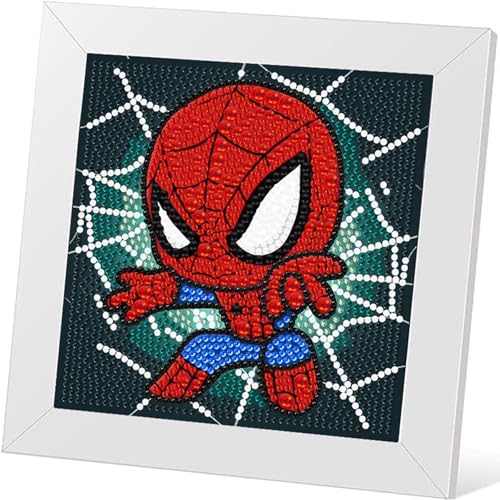 Frundoo Diamond Painting Kinder mit Holzrahmen,5D DIY Diamant Painting Kinder Mädchen Erwachsene,Diamond Painting Spiderman Set,Diamant Painting Bilder Arts Craft für Home Wand Décor von Frundoo