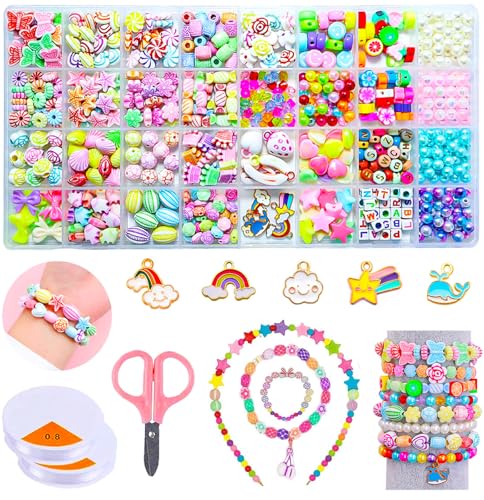 Frundoo Geschenke für Mädchen 32 Farben Perlen Set DIY Freundschaftsarmbänder Halsketten Kunsthandwerks-Set für Mädchen Kinder Schmuck Basteln Mädchen Geschenke für Mädchen 3-15 Jahre Geburtstage von Frundoo