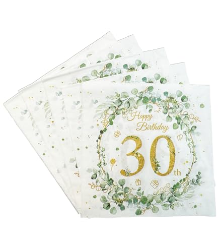 Frundoo Servietten 30. Geburtstag Mann Frau, Tischdeko Geburtstagsservietten Eukalyptus Papierservietten Jubiläumsdeko 30. Geburtstag Frau Mann Servietten Geburtstag 40 Stück (30. Geburtstag) von Frundoo