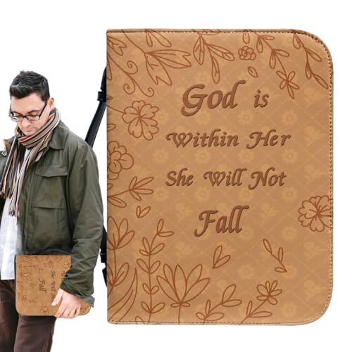 Bible Protective Cover, Pu Cover, Portable Leather Protector, Top Scratch-Resistant Design, Handle Book Bag For Most Books Zipper Closure, Secure Fit (Brown/medium), 1x von Fruusv