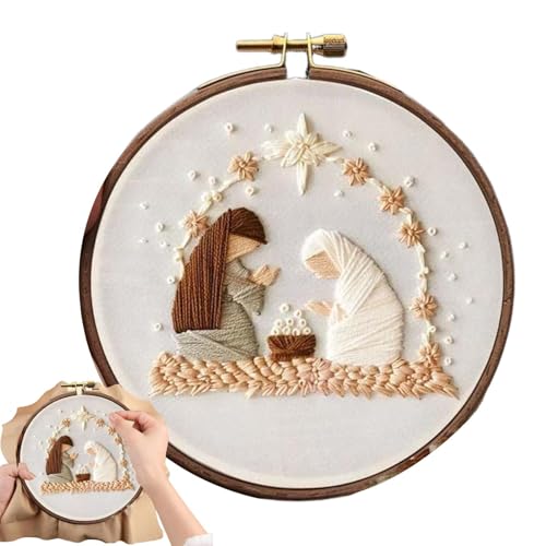 Fruusv Christmas Embroidery Kit, Nativity of Jesus Scene Craft, Stamped Needlepoint Beginner Kit, Home Room Decor Embroidery, Easy Christmas Craft Kit, Holiday Needlepoint Project, 11cm/4.33 Inches von Fruusv