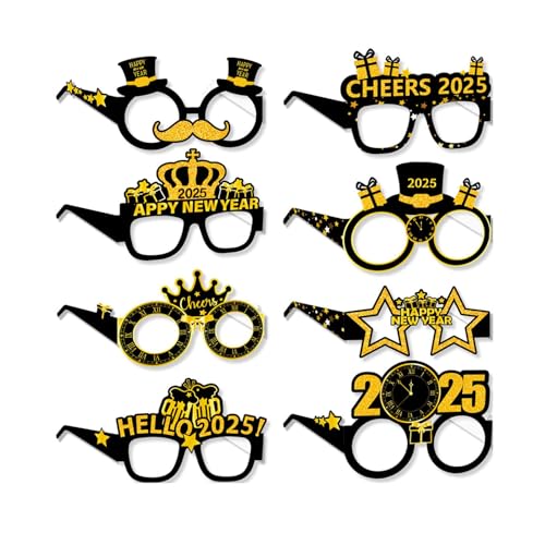 Fruusv New Year Eve Glasses 2025 | Fun Paper Eyewear for New Year’s Parties | 8-Pack Photo Props for Birthday, Halloween, and Beach Celebrations | Perfect Accessories for All Occasions von Fruusv