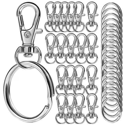 Schlüsselring Edelstahl Klein 40 Stück Karabiner Schlüsselanhänger Basteln Selber Machen Ringe Karabinerhaken mit Drehgelenk(Silber) von Frypay