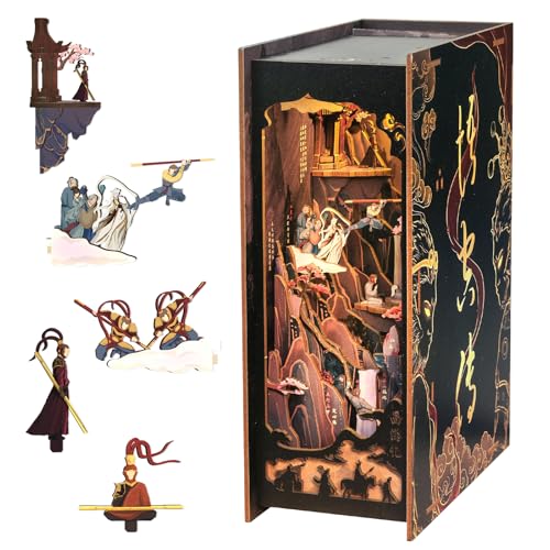 Fsolis Book Nook Kit, DIY Miniatur Haus Kit Buchecke für Erwachsene Anfänger Puzzle Buchstütze Bücherregal Dekor - Die Legende von Wukong (kein Kleber erforderlich) von Fsolis