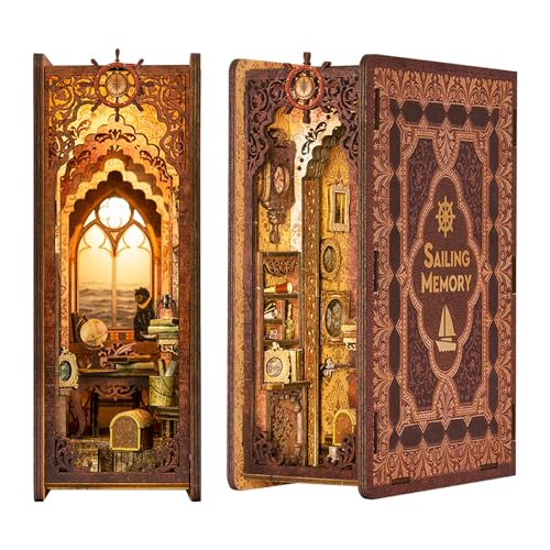 Fsolis DIY Book Nook Kit, DIY Miniatur Puppenhaus Kit Buchecke mit LED-Licht und Möbeln, Kit Book Nook 3D Holzpuzzle für Erwachsene und Jugendliche von Fsolis