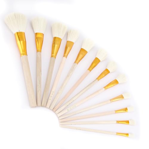 12 Stück Paint Brush Set Borstenpinsel Premium Schulmal Pinsel Pelikan Brush Holz Schablonen Pinsel Keramik Kunst Malpinsel für Aquarell Acrylmalerei Acryl Öl DIY Basteln und für Anfänger Künstler von Fsttre