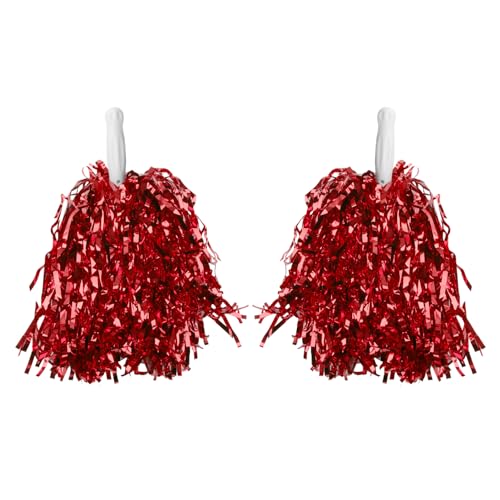 Cheerleader Pompons 2 Stück Pompons Cheerleading Metal Foil Sportkader Tanzpompons Sportspiel Teamgeist mit Griffen Cheer Poms für Ballspiele Tänze Karnevalspartys von Fsttre