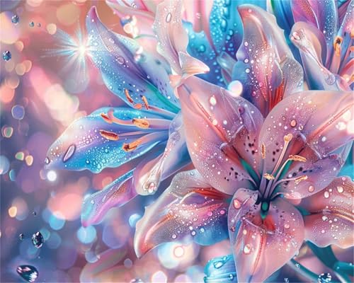 Diamond Painting Erwachsene Kinder Groß Diamant Painting Bilder Pinke Blume 5D Diamond Art Full Round Drill Kits DIY Malerei Stickerei Kreuzstich für Wohnzimmer Schlafzimmer Wand Dekor 45x60cm,P3920 von Ftwett