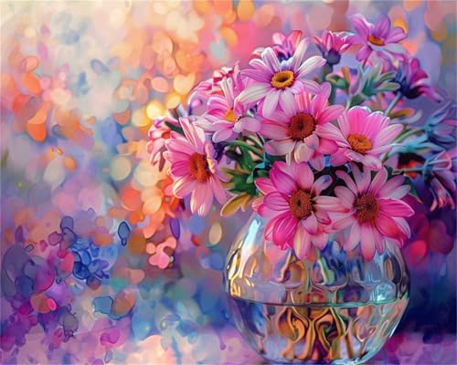 Diamond Painting Erwachsene Kinder Groß Diamant Painting Bilder Pinke Blume 5D Diamond Art Full Round Drill Kits DIY Malerei Stickerei Kreuzstich für Wohnzimmer Schlafzimmer Wand Dekor 60x90cm,P3787 von Ftwett