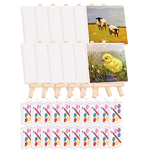 Fubdnefvo 28Er-Pack Mini-Leinwand und Staffelei-Set mit Mini-Aquarellfarbe zum Malen, Kleine 10,2 X 10,2 Cm GroßE LeinwäNde zum Malen von Fubdnefvo