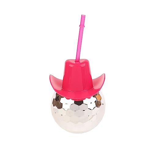 4 Stück Discokugelbecher Discokugel Rosa Cowgirl Hut Becher mit Strohhalmen Cowboy Western Party Supplies Silber 70er Jahre Cocktailbecher Sparkling Tumbler Wein für Bar Dance Bachelorette Party von Fublazeze