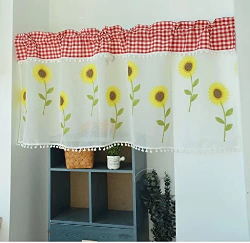 Devola Plaid Spleißen Garn Vorhänge botanisches Blumenmuster Scheibengardine tranparente Besticke Bistrogardine Pastorale Kurzgardine Küchengardine HxB 80x200cm Stangendurchzug Sonnenblume 1er Pack von Devola