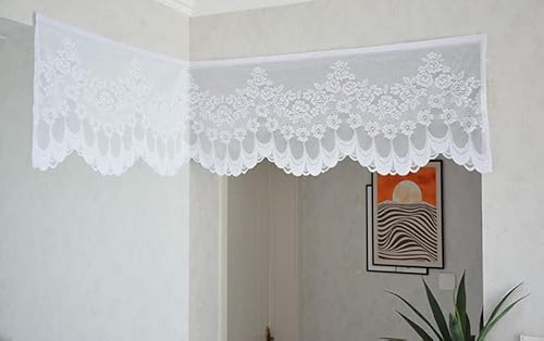 Devola Scheibengardine Jacquard Spitze weiß Kurzgardine transparent landhausstil Bistrogardine mit Blumenmuster Küchengardine mit gebogter Kante HxB 80x200cm Kräuselband 1 Stück von Fuer