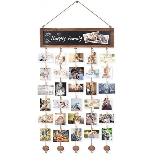 Fuikupe Wand hängen Foto Display Frames, Diy Collage Bilderrahmen für mehrere Bilder, Holz Foto Display Board, Kunstwerk hängende Bilder Aufhänger mit 30 Clips für Wanddekoration von Fuikupe