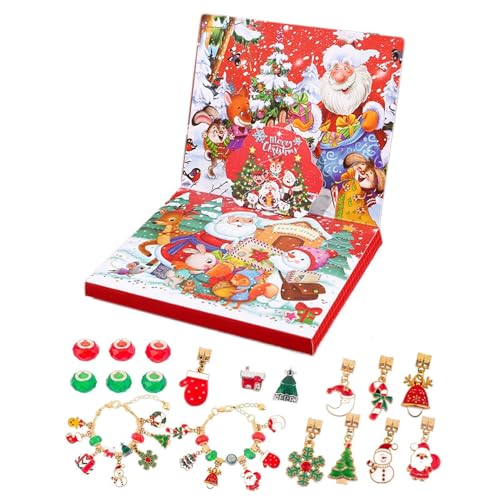 Fukamou Armband Adventskalender Kinder,Weihnachten Adventskalender Armband Für Kinder - Kinder 24 Tage- Weihnachts-Countdown-Kalender-Armbänder | Schmuckherstellungsset, Armbänder, Ornamente, von Fukamou