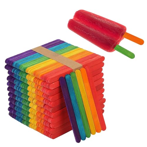 Fukamou Bunte Popsicle-Sticks, 50er-Pack 4,5-Zoll-Holz-Bastelstäbchen, Am Stiel Aus Natürlichem Holz Für -Bastelprojekte, Kreative -Kinder-Regenbogen-Lollipop-Stick-Zubehör von Fukamou