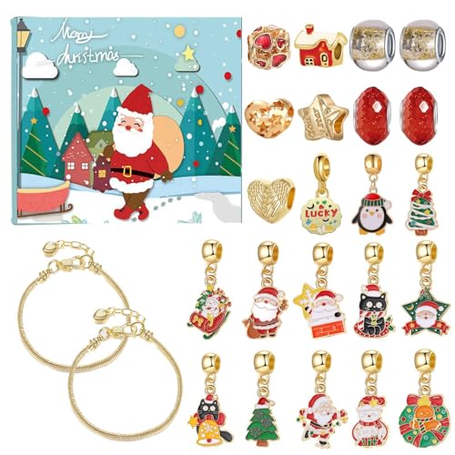 Fukamou Charm-Armband Adventskalender, Weihnachts-Adventskalender-Armbänder | Countdown Zum -Weihnachts-Make-up-Adventskalender | Make-up-Schmuckherstellungsset Für Kinder, Weihnachts-Countdown, 22 von Fukamou