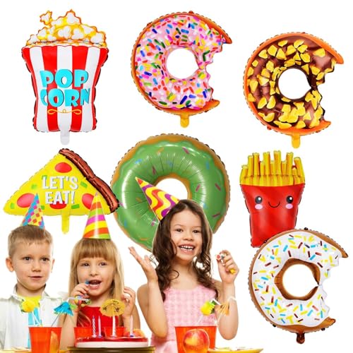 Fukamou Eisballon | Food-Thema Eiscreme-Donut-Ballon | Packung Mit 7 Lutschern, Popcorn, Hambu-rgern, Folienballons Für Geburtstag, Babyparty, Partydekoration von Fukamou