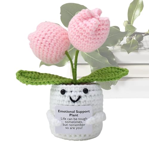 Fukamou Emotional Unterstützte Pflanzentopf, Emotionale Unterstützung Pflanze,Strickpuppe Mit Positiver Karte-Handgefertigte Positive Emotionale Unterstützung Häkelblume, Home Office Desk Dekoration von Fukamou