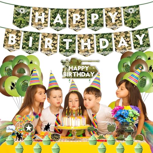Fukamou Geburtstagsdekoration,-Partyzubehör | Camouflage-Cupcake-Topper, Luftballons, Girlandenbanner, Partygeschirr Für -Kinderpartys Im Camouflage-Stil von Fukamou