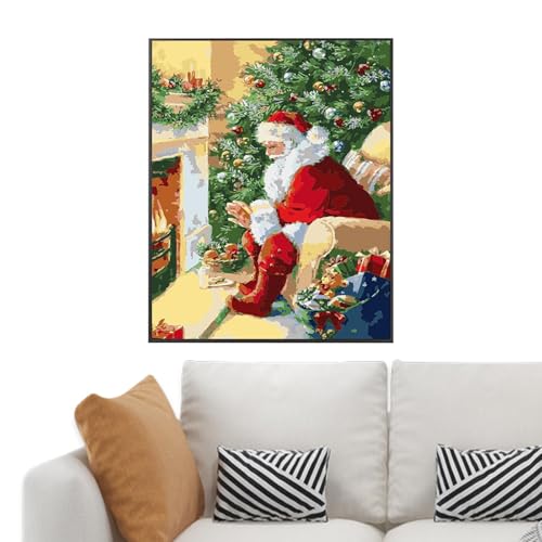 Fukamou Ölgemälde-Malen-nach-Zahlen-Set, Ölgemälde-Set | Weihnachten Leinwand Handzeichnung Kunsthandwerk,Digitale- Ölgemälde-Sets „Weihnachtsbaum“ Auf Leinwand Für Neujahr, 15,75 X 19,69 Zoll von Fukamou