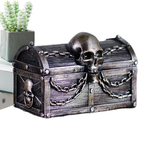 Fukamou Piratentruhe,Vintage Schatzpiraten Aufbewahrungsbox | Schmuckschatulle Aus Kunstharz Mit Totenkopf- Und Ketten-Schmuckstück, Sammlungs-Aufbewahrungsbox Für Piraten-Partygeschenke, von Fukamou