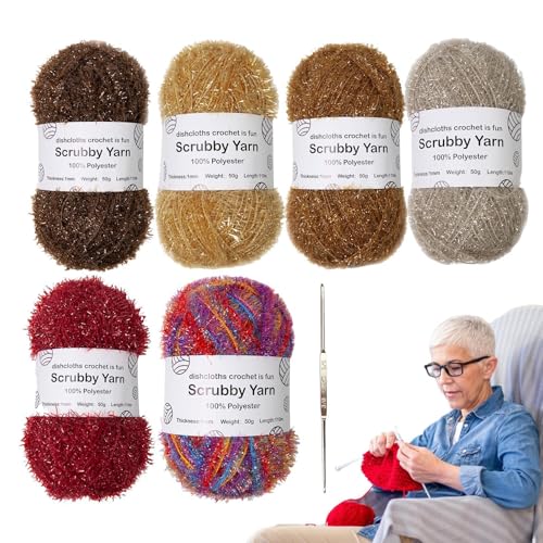 Fukamou Scrubby-Garn, Scrubby-Garn Zum Häkeln - Polyester Scrubby Sortiment Geschirrtücher -Garn | Häkelgarn, Exquisites, Robustes, Schrubbiges Polyestergarn Zum Basteln Von Geschirrtüchern Und Lumpen von Fukamou