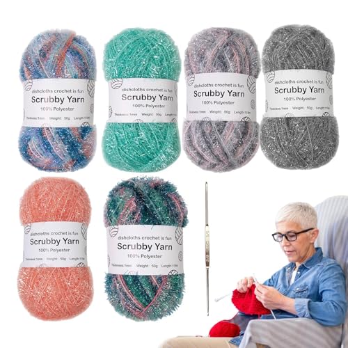 Fukamou Scrubby-Garn, Scrubby-Garn Zum Häkeln - Polyester Scrubby Sortiment Geschirrtücher -Garn | Häkelgarn, Exquisites, Robustes, Schrubbiges Polyestergarn Zum Basteln Von Geschirrtüchern Und Lumpen von Fukamou