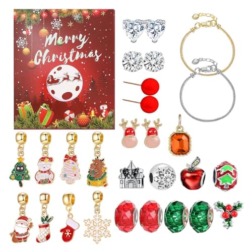 Fukamou Weihnachts-Adventskalender-Armband, Weihnachts-Adventskalender-Schmuck, 24 Tage Roter -Weihnachtsmann-Countdown-Kalender, Countdown Bis Weihnachten Adventskalender Schmuckherstellungsset Für von Fukamou