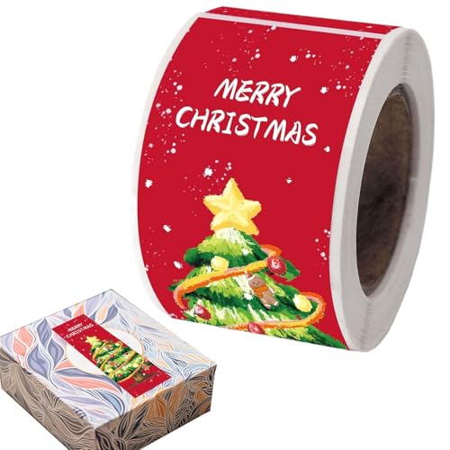 Fukamou Weihnachts-Bastelaufkleber, Weihnachtsetiketten-Aufkleber - 150 Blatt Weihnachts-Verpackungsaufkleber,Selbstklebende -Rollenaufkleber Mit Weihnachtsbaum-Design, Verpackungsaufkleber Für von Fukamou