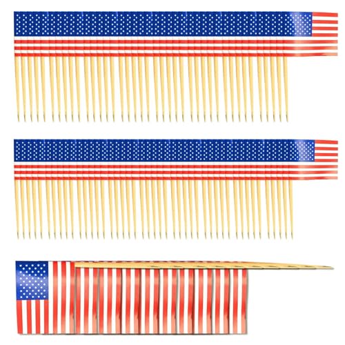 Fukamou Zahnstocher Für Vorspeisen, amerikanische Flaggen Auf Stick, Kleine Amerikanische Flaggen Am Stiel, Cupcake-Topper Mit D-eutschland-Flagge, 100 Stück Holz-Cocktailspieße, von Fukamou