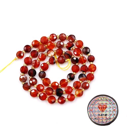 Fukugems Edelsteinperlen für die Schmuckherstellung, Naturstein facettierte flache runde Perlen red agate 10mm von Fukugems