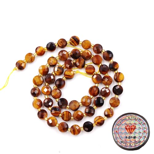 Fukugems Edelsteinperlen für die Schmuckherstellung, Naturstein facettierte flache runde Perlen tiger's eye 10mm von Fukugems