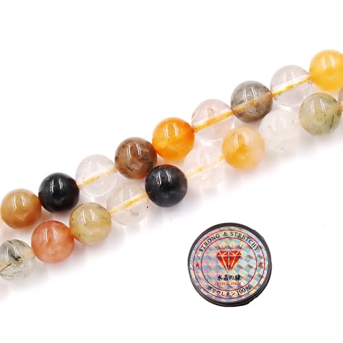 Fukugems Edelsteinperlen für die Schmuckherstellung, Prämie Naturstein Perlen A Mix Rutilated Quartz beads 10mm von Fukugems