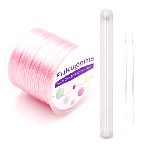 Fukugems Elastische Perlenschnur für Armband, dehnbarer Faden für die Schmuckherstellung, Flache elastische Schnur mit 2-teiligen Perlennadeln Pink von Fukugems