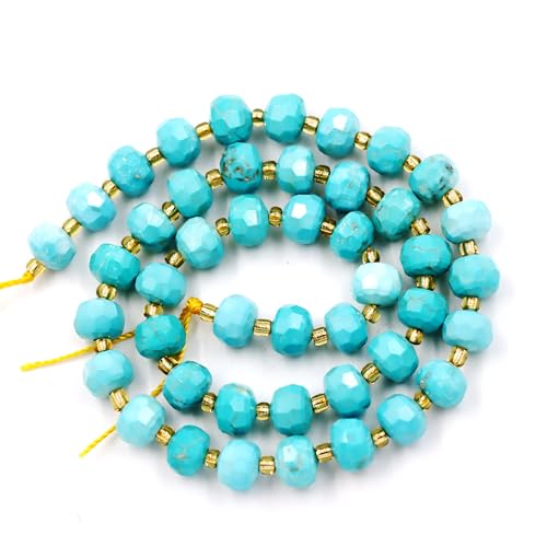 Fukugems Großhandel Natursteinperlen für Armbänder Halsketten verkauft pro Tasche 5-Stränge und eine Rollschnur innen facettierte Septum blue howlite turquoise 8mm von Fukugems