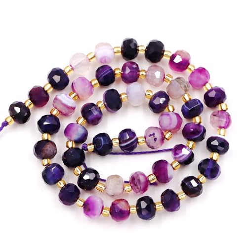 Fukugems Großhandel Natursteinperlen für Armbänder Halsketten verkauft pro Tasche 5-Stränge und eine Rollschnur innen facettierte Septum Purple Stripe Agate 8mm von Fukugems