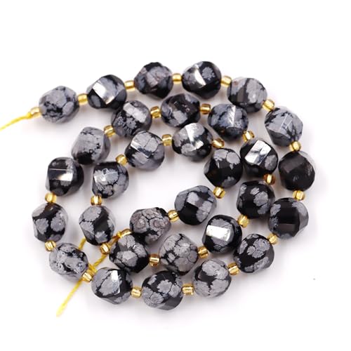 Fukugems Großhandel Natursteinperlen für DIY Schmuck Herstellung verkauft pro Tasche 5-Stränge und eine Rollschnur innen facettierte S-Form Snowflake Obsidian 10mm von Fukugems