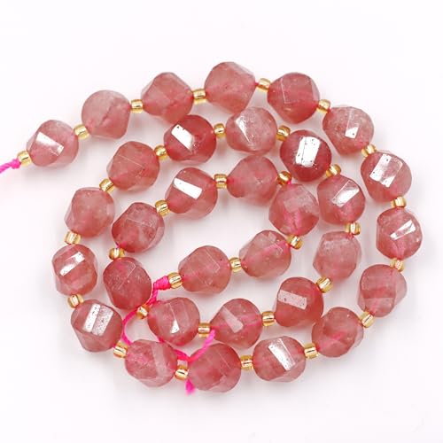 Fukugems Großhandel Natursteinperlen für DIY Schmuck Herstellung verkauft pro Tasche 5-Stränge und eine Rollschnur innen facettierte S-Form Strawberry Quartz 10mm von Fukugems