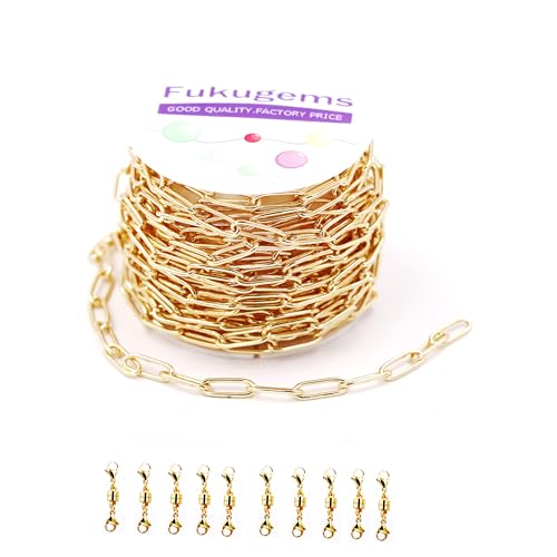 Fukugems Ketten für Halskette Armbänder DIY, Edelstahl Halskette Ketten für Schmuck Herstellung, Paperclip Chain Gold 4mm von Fukugems