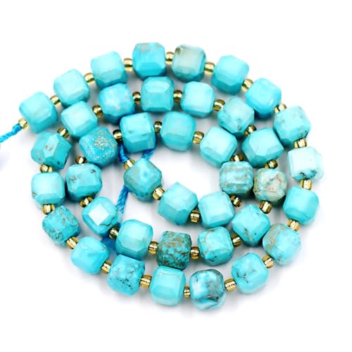 Fukugems Naturstein perlen für schmuckherstellung, verkauft pro Bag 5 Stränge Innen, facettierter Würfel Blue Howlite Turquoise 8mm von Fukugems