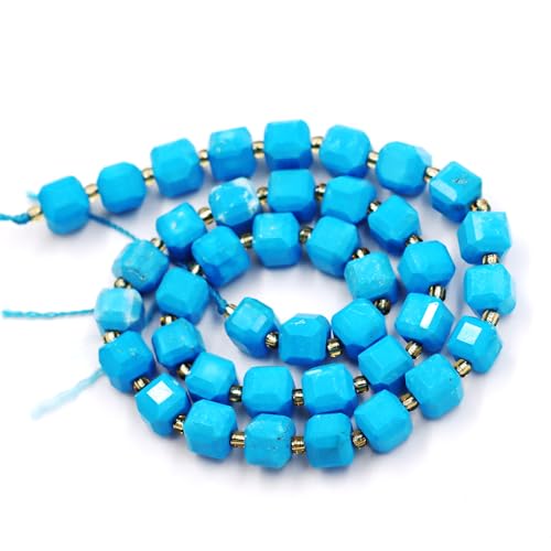 Fukugems Naturstein perlen für schmuckherstellung, verkauft pro Bag 5 Stränge Innen, facettierter Würfel Dark Blue Howlite Turquoise 8mm von Fukugems